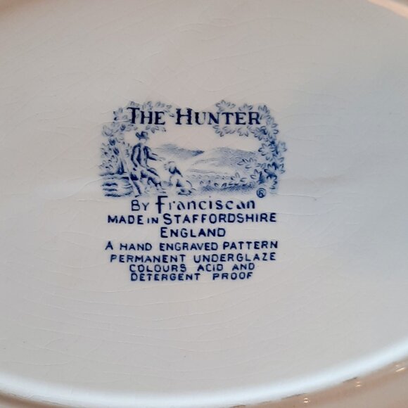 Franciscan Staffordshire "The Hunter" Blue Transfer Ware Serving Bowl, 9 3/8" W - Picture 2 of 4